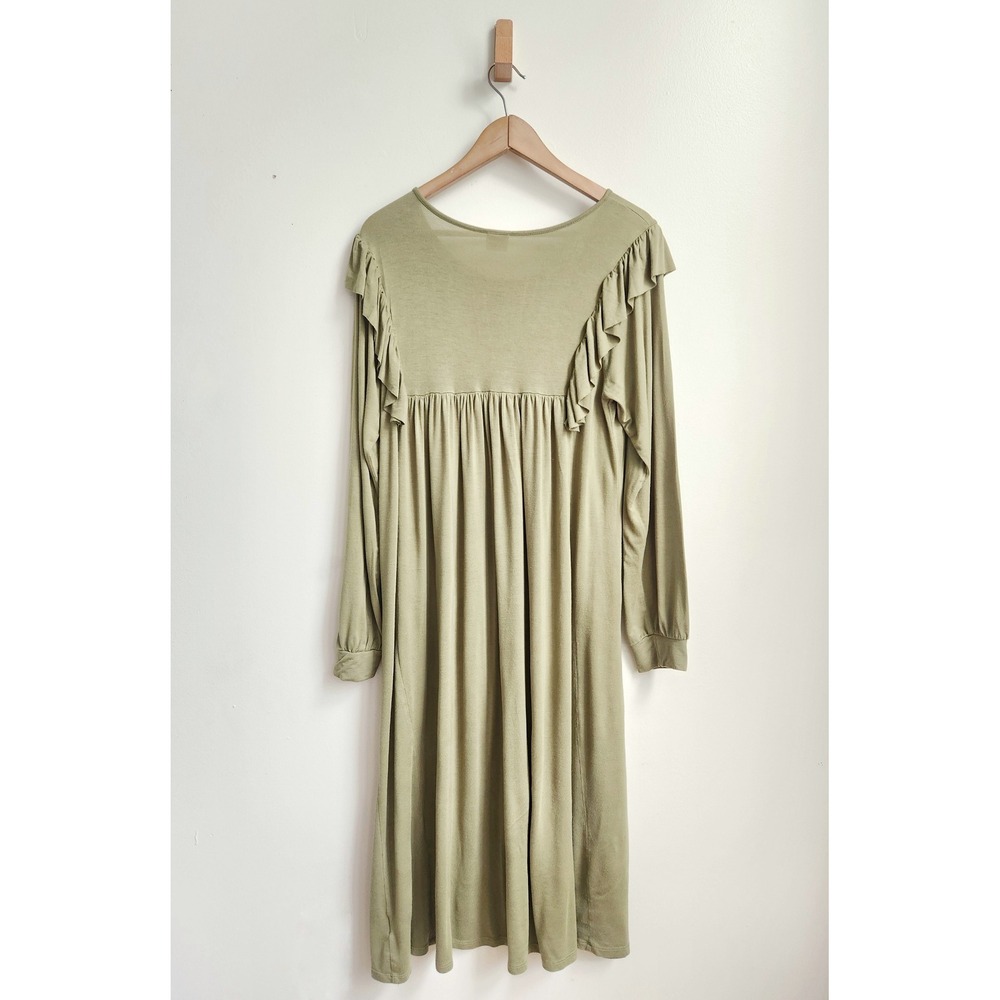 People Of Leisure Midi Dress Womens Medium Olive Green Ruffle Shoulder Boho